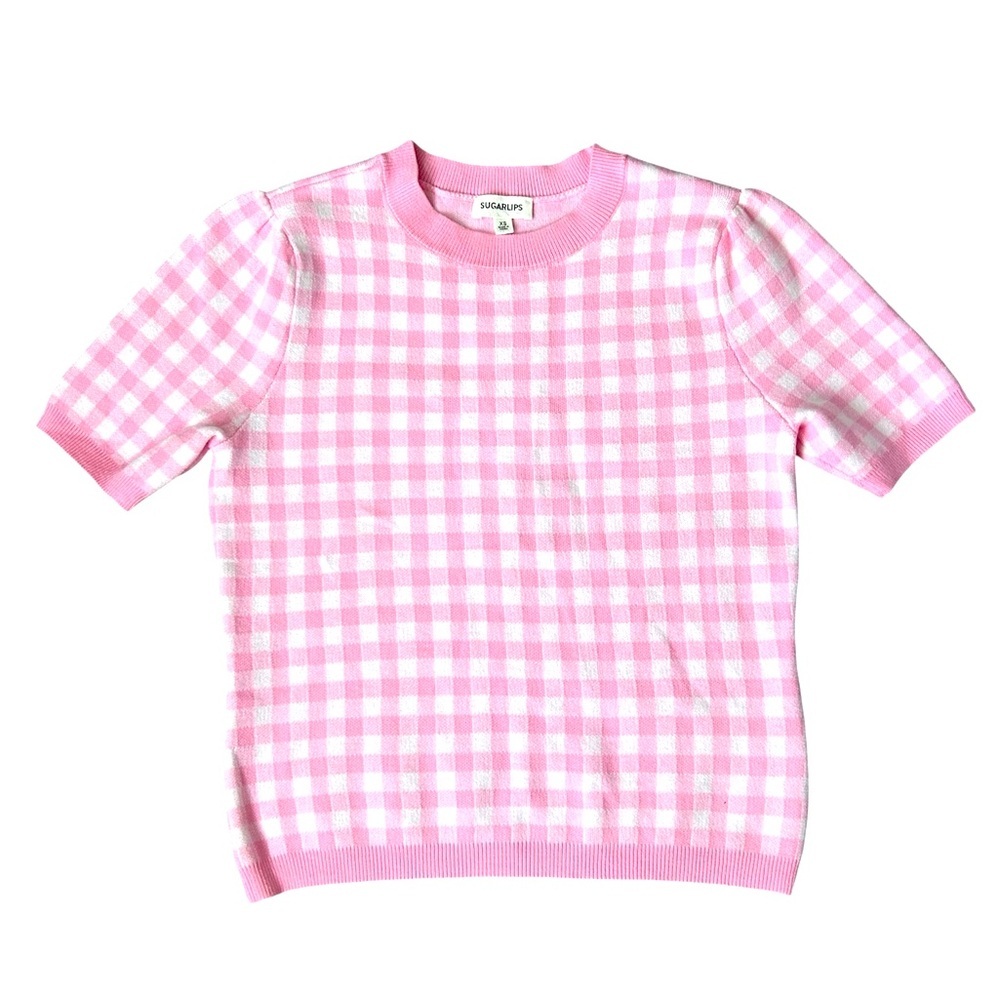 Sugarlips Dominika Gingham Pink & White adorable Sweater size XS